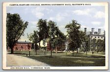 Harvard Campus. University and Matthew's Hall. Cambridge Massachusetts  Postcard picture