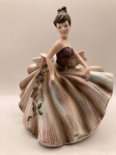 Vintage Lefton Dancing Lady Purple Floral Dress Large Ceramic Planter - #290A picture