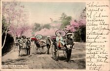 Rickshaws, Cherry Blossoms at Akasaka, Tokyo, Japan 1905 Postcard picture