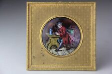 Fine Antique French Enameled Round Plaque w/ Gilt Metal Frame picture