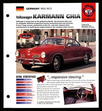 VW Karmann Ghia (Germany 1955-1973) Specs 1998 HOT CARS All Time Greats #5.60 picture