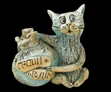 Cat Figurine Small Art Ceramic Handmade Animal Decor Ukraine Crafts Collectibles picture
