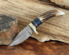 Stag Antler Handle Damascus Steel Fixed Blade Knife 7.5” Custom Camping Knives picture