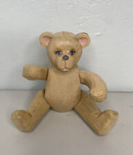 Vintage Wooden Hand Carved Jointed Teddy Bear Hand Painted Face Unique 6