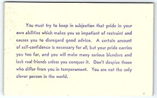 1940s WARNING AGAINST TOO MUCH PRIDE DISREGARD GOOD ADVICE POSTCARD P398 picture