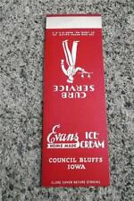 VINTAGE MATCHBOOK FLAT EVANS HOMEMADE ICE CREAM COUNCIL BLUFFS IOWA CURB SERVICE picture
