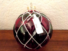 NWT 2022 Neiman Marcus Green & Red Quilted Glass Ball Ornament, 4