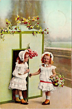 RPPC Pastel Tint 2 Young Girls Bonnets White Lace Dress Studio P.U. 1908 (N112) picture