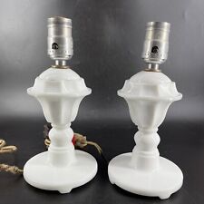 Vintage Leviton Art Deco White Milk Glass Lamps Boudoir Tabletop Nightstand Pair picture