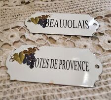 French White Enamel Wine Lables with Grapes Beaujolais Cotes De Provence Signs picture