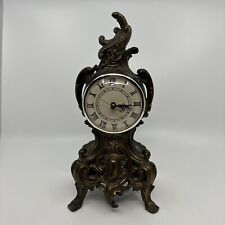Vintage Faux Brass Metal Mantel Clock Works Victorian Style Quartz Battery Power picture