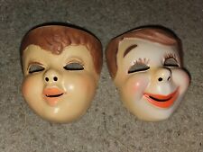 Vintage Totally Not Cursed Halloween Child Sized Vacuform Mask Pair Girl and Boy picture