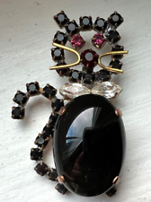 LG Czech Vintage Rhinestone Button ~ KITTY CAT ~ Crystal & brass~ Black~C40 picture