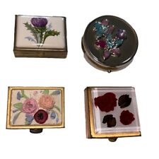 4 Vintage Floral Trinket Boxes/Pill Cases Bircraft Lucite And More Rare Pieces picture