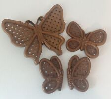 Vintage Homco Burwood 4pc Butterfly Faux Rattan Wicker Wall Decor Brown  picture