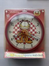 Vintage 1978 Garfield Knife & Fork Hands Sunbeam Red Round Quartz Wall Clock picture