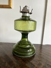 Antique, Vintage Green Depression Glass Large Victorian Kerosene Oil Lamp~11