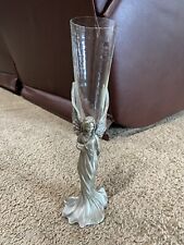 Vintage 1995 Seagull Pewter Canada Angel Glass Champagne Flute 2 Piece 11” picture