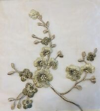 Vintage Designer Silk Embroidered Green Cherry Blossom Organza Fabric picture