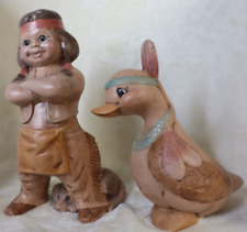 Vintage Fall Native American Boy & Duck Ceramic Byron Mold Figurine 8