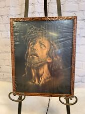Vintage Framed Catholic Lithograph of The Divine Face Hand Made Wood Frame picture