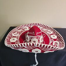 VTG Authentic Pigalle XXXXX Red & White Sequence Mexican Sombrero Mariachi Hat picture