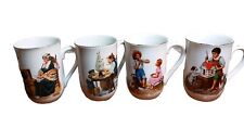 VINTAGE Norman Rockwell Museum Coffee Mug Collection White Gold Trim 1982 Set 4  picture