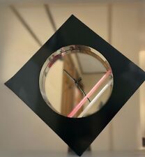 1980s Postmodern Black Laminate Mirror Clock 21.5” Square picture