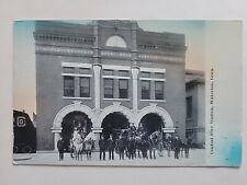 EARLY WATERLOO IOWA CENTRAL FIRE STATION FIREMEN HORSE DRAWN HOSE CARTS POSTCARD picture
