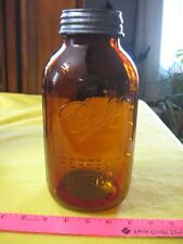 MINT Vintage Amber Ball Perfect Mason Half Gallon Fruit Jar GRADUATED / NOS LID picture