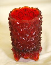 LG Wright Daisy Button Footed Toothpick Holder Amberina Red Glass picture