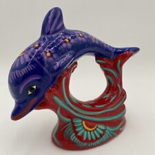 Talavera Vintage Mexican Folk Art Pottery Dolphin Figurine Hand Painted Lovely picture