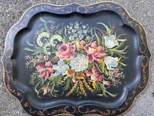 XLARGE Antique Tole Toleware French Hand Painted Gardenia Large Tray Pilgrim Art picture