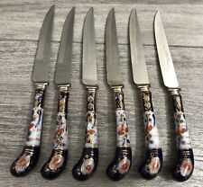 Vintage Sheffield Serrated Knives Set 6 OLD IMARI Porcelain Handles England picture