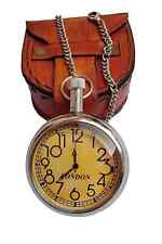 Antique Vintage Maritime Brass Victoria London1875 Pocket Watch with Leather Box picture