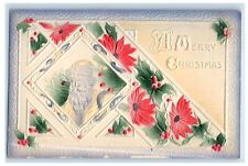 c1910's A Merry Christmas Poinsettia Flowers Embossed Posted Antique Postcard picture