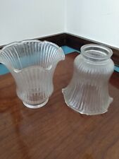 Pair Set 2 Vintage Glass Lampshades Fitters Shades Hurricane Lamp Ruffled Top picture