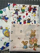 4+ Yards Vintage Children's Cotton Fabric Lot Bears, Balloons, Circus, Bunnies ￼ picture