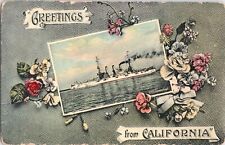 Postcard Great White Fleet USS Connecticut California Greetings picture