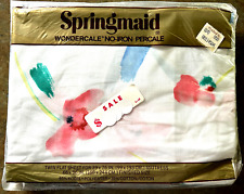 NEW VTG. Springmaid TWIN Flat Sheet Wondercale No Iron Percale Watercolor Floral picture
