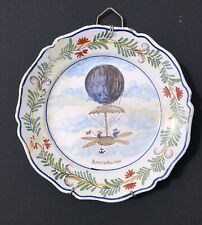 Rare Antique French Hot Air Balloon Faience Plate 