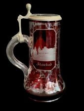 Antique Vtg Bohemian Ruby Glass Lid Beer Stein Engraved Souvenir Of Teplitz  8