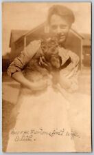 VTG RPPC Postcard pretty Woman Standing Next to House Holding Cat Edith Morton? picture