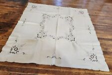 Vintage Beige/White Embroidered Tablecloth 34 Inch Square picture