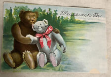 Vintage Unused And Embossed Cuddling Teddy Bears Postcard “Please Ask Pa” picture