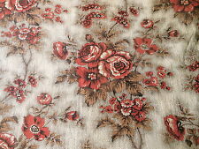 Antique 19thc French Picotage Roses Cotton Fabric ~  Rich Rust Coral Red Brown picture