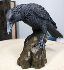 Leaning Black Raven on Rocks Hand Painted Resin Statue Figurine picture
