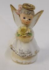 Little Vintage March Angel Birthday Girl Holding Basket Yellow Flowers Figurine picture