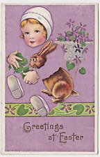 Vintage Stecher #506F Fade Away Embossed Easter Postcard Girl with Rabbit picture