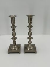 Vintage Heavy Silver Colored Metal Candlesticks 9.75”-Unsure Of Metal Type picture